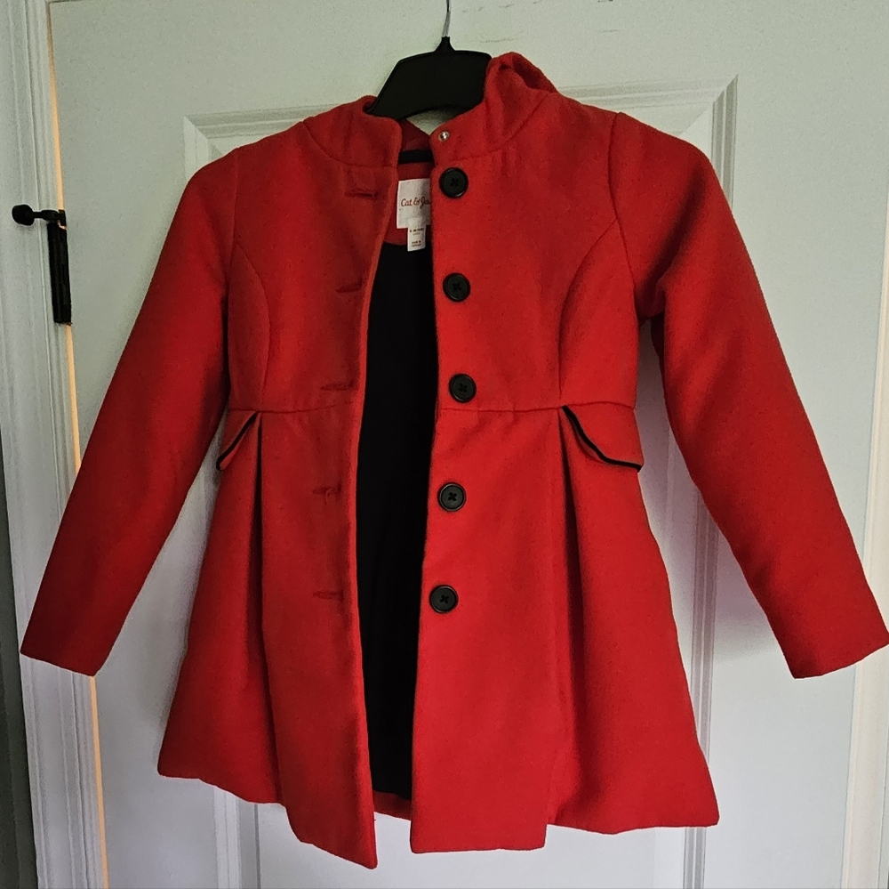 Cat & Jack Red/Orange Girls Coat. Removable Faux Fur On Hood. Size 6X.